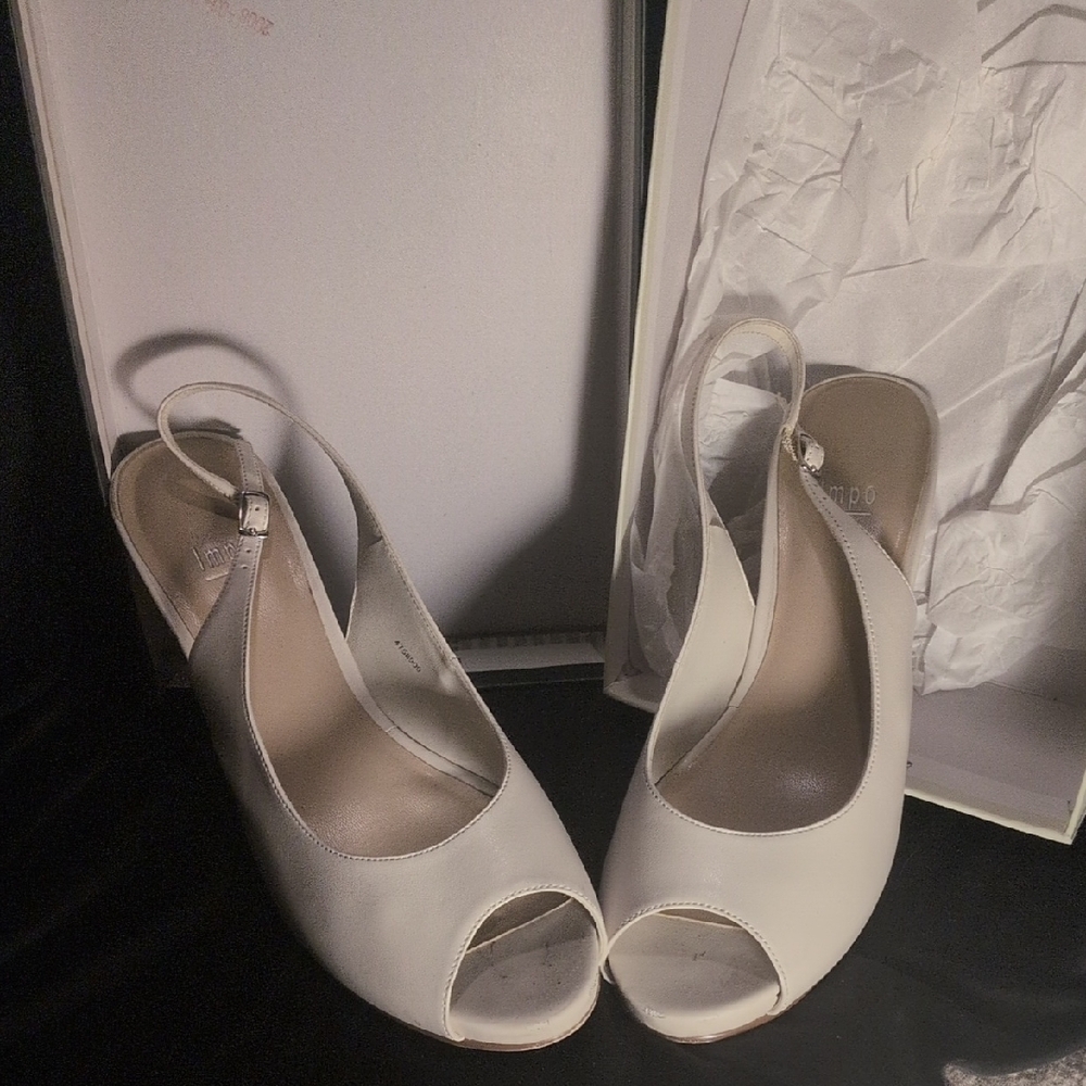 Liz Claiborne White Peep Toe Slingback Heels